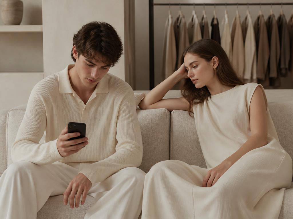 Jeune couple consultant un conseil de style sur un smartphone